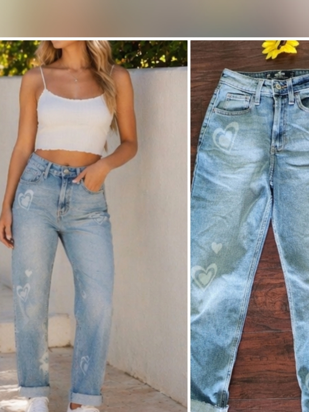 Hollister Ultra High Rise Vintage Straight Denim Jeans W/Heart
